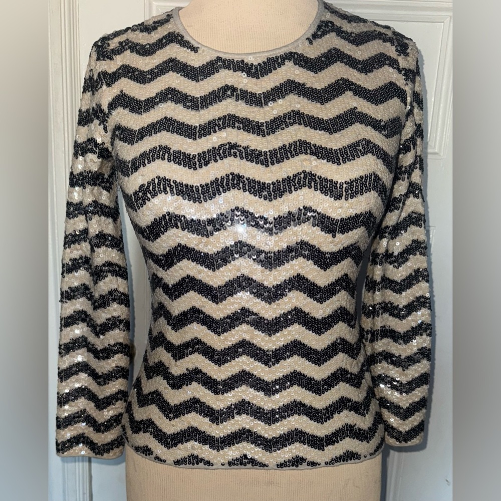 J.crew Black and gold  Sequin Chevron Long Sleeve Top